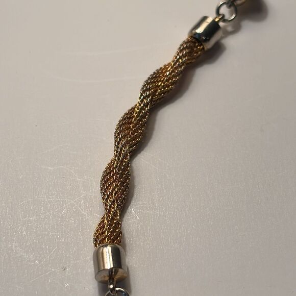 Vintage Gold Tone Chain with Twisted Mesh Rope and Mesh Beads 26” - Picture 3 of 8